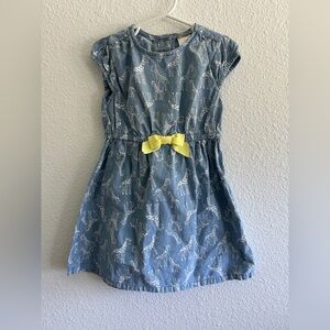 Gymboree Kids 3T Giraffe Blue Dress with Yellow Bow
